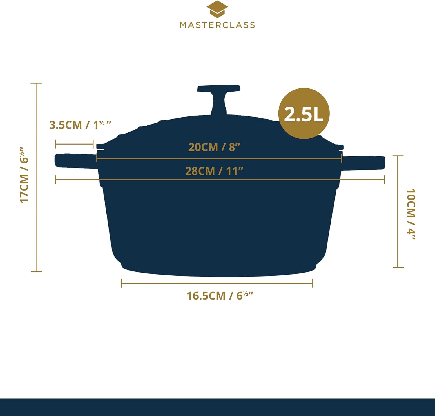 MasterClass Small Casserole Dish with Lid 2.5L/20 cm, Lightweight Cast Aluminium, Induction Hob and Oven Safe, Black-2