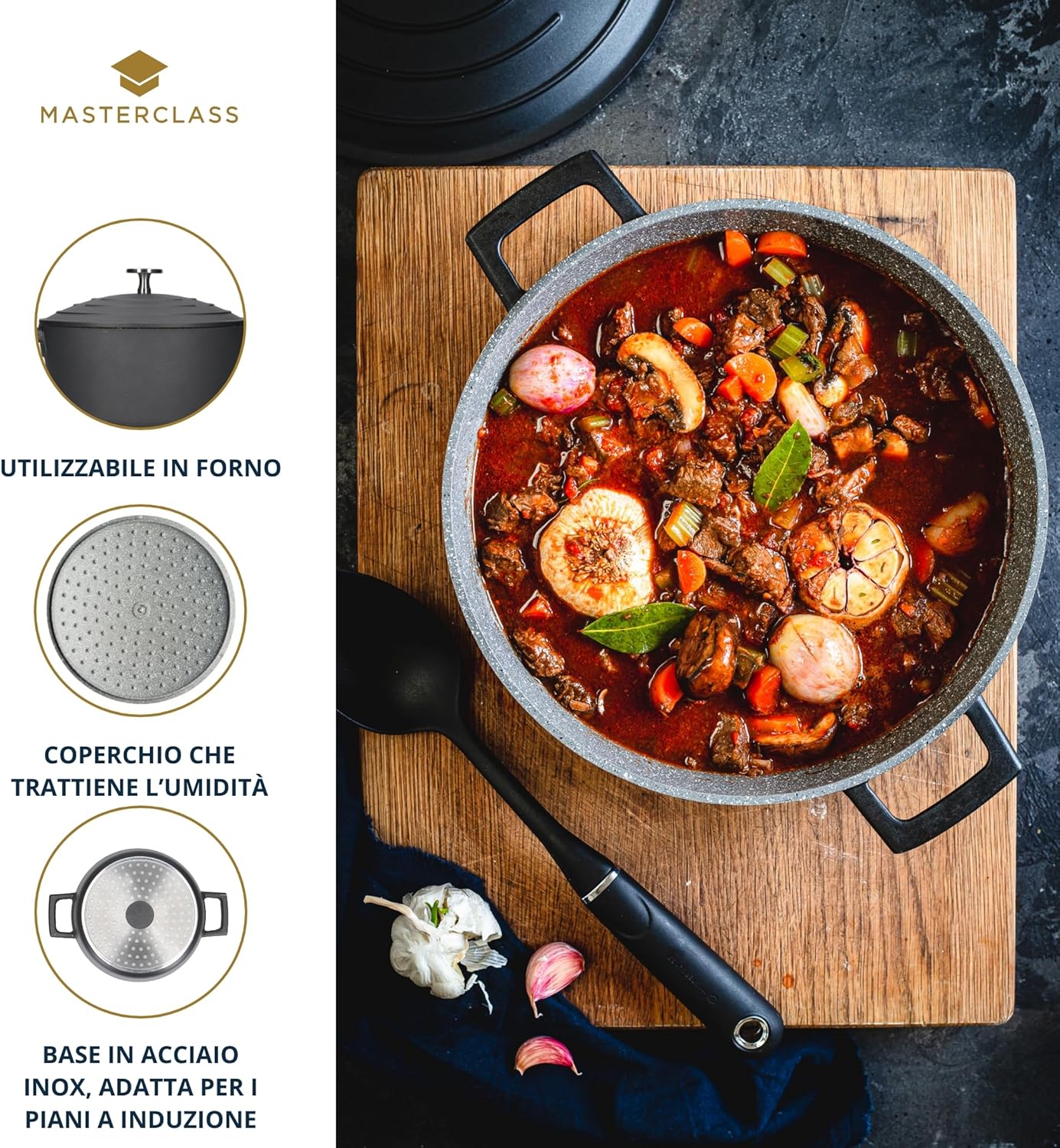 MasterClass Small Casserole Dish with Lid 2.5L/20 cm, Lightweight Cast Aluminium, Induction Hob and Oven Safe, Black-4