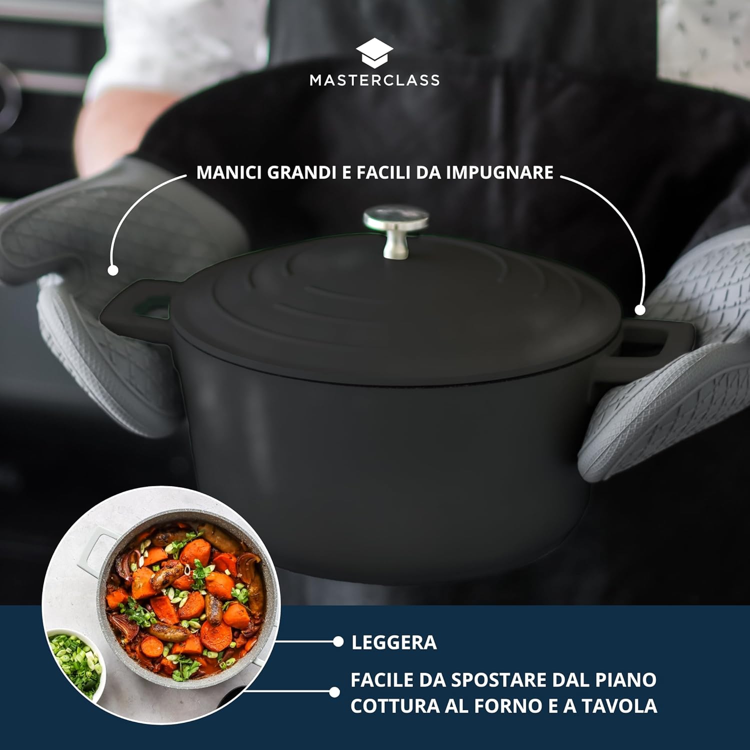 MasterClass Small Casserole Dish with Lid 2.5L/20 cm, Lightweight Cast Aluminium, Induction Hob and Oven Safe, Black-5