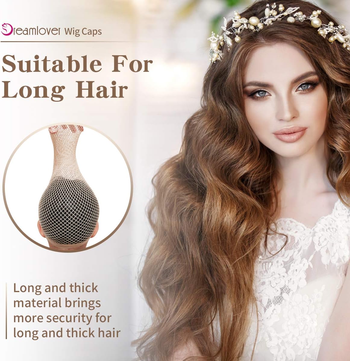 Dreamlover Hair Net for Wigs, Wig Caps to Hold Wig in Place, Wig Net for Long Hair, Nude, 2 Pieces-2