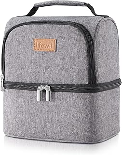 Lifewit 7L Dual Compartment Insulated Lunch Bag for Adults/Men/Women/Kids, Water-Resistant Leakproof Soft Sided Cooler Bag Thermal Bento Box for Work/School/Picnic (Grey)