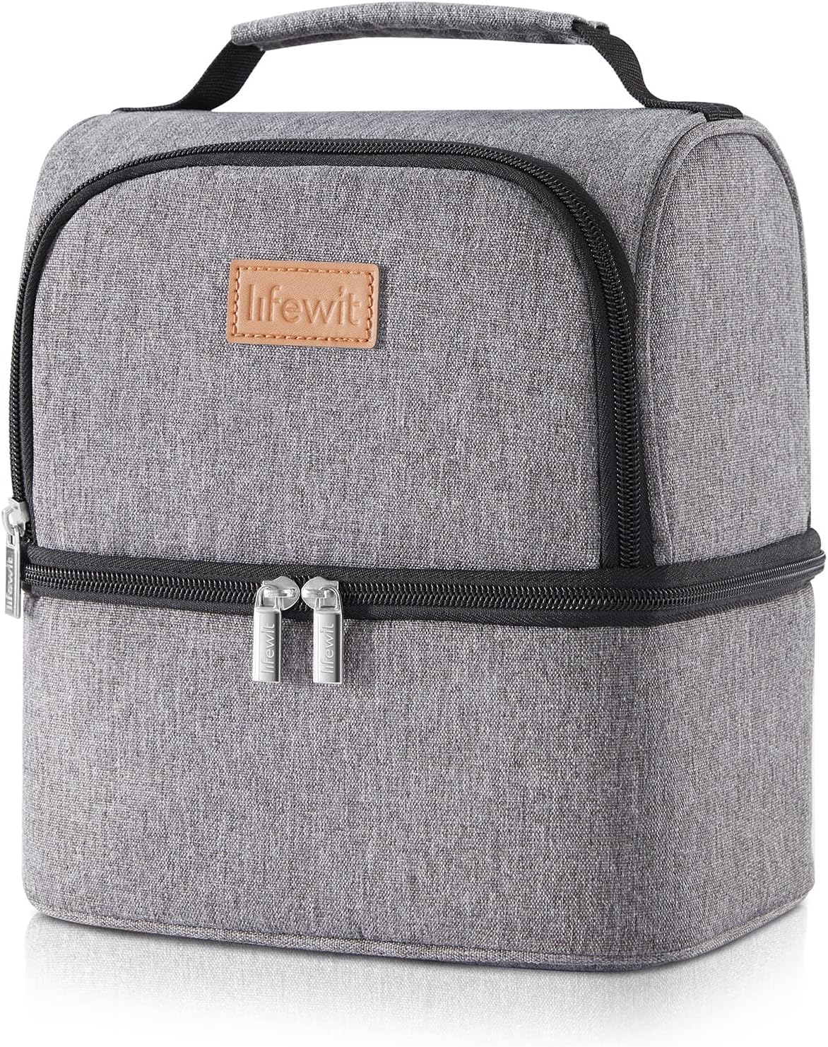 Lifewit 7L Dual Compartment Insulated Lunch Bag for Adults/Men/Women/Kids, Water-Resistant Leakproof Soft Sided Cooler Bag Thermal Bento Box for Work/School/Picnic (Grey)-0