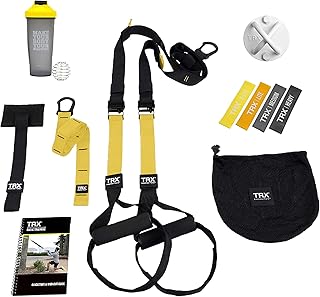 TRX All-in-One Suspension Trainer Bundle - Seasoned Gym Enthusiast, Includes TRX Training Club Access, XMount Wall Anchor, 4 Exercise Bands & Shaker Bottle