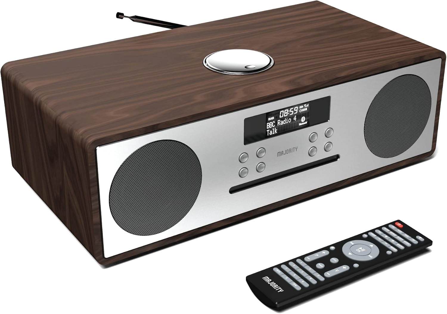 DAB+ Radio & CD Player | Compact Wooden Hi-Fi Music System | Bluetooth Digital Home Stereo | FM, 20 Presets, Dual Alarm, & Remote Control | AUX & USB Input | USB Charging | MAJORITY Oakington (Walnut)-0