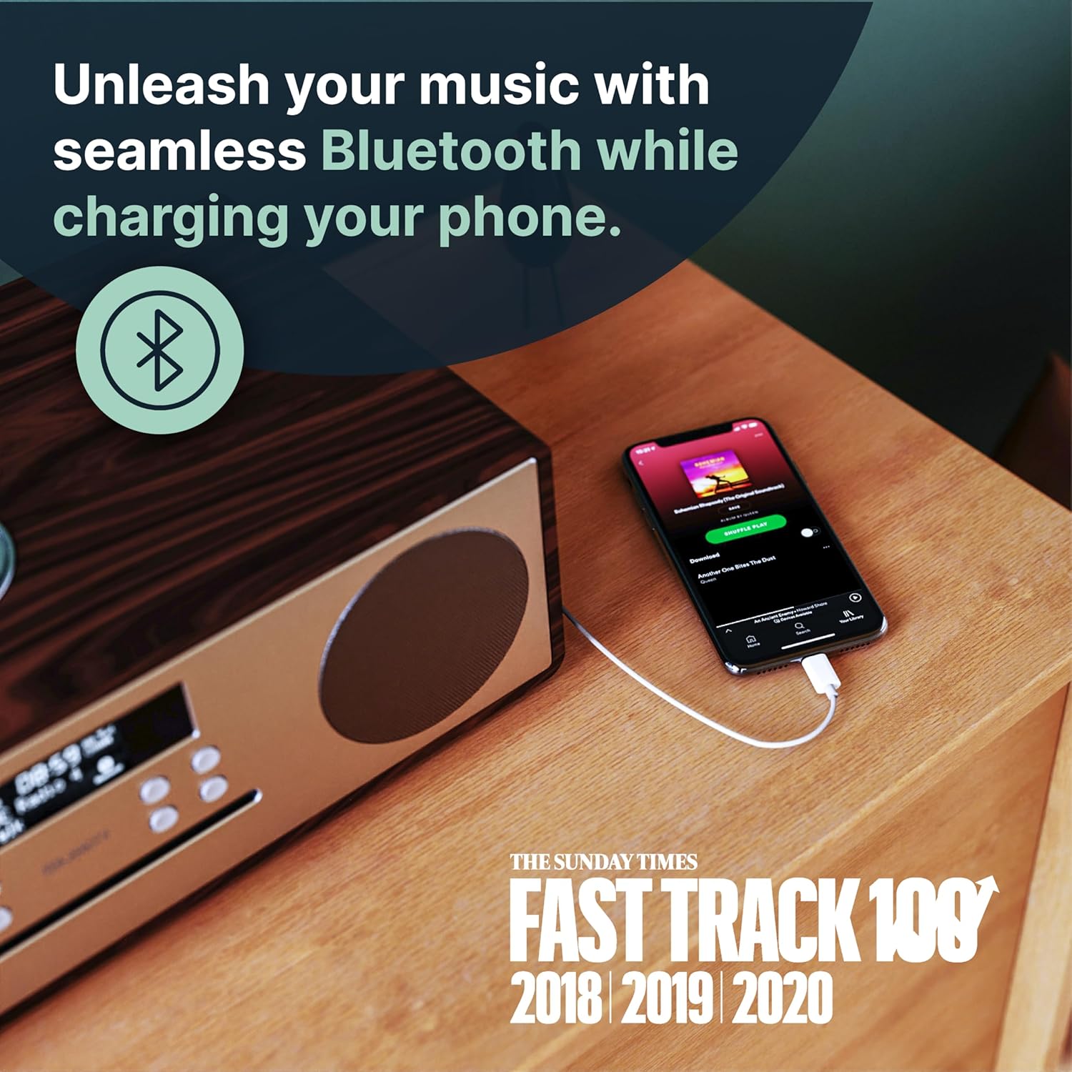 DAB+ Radio & CD Player | Compact Wooden Hi-Fi Music System | Bluetooth Digital Home Stereo | FM, 20 Presets, Dual Alarm, & Remote Control | AUX & USB Input | USB Charging | MAJORITY Oakington (Walnut)-3