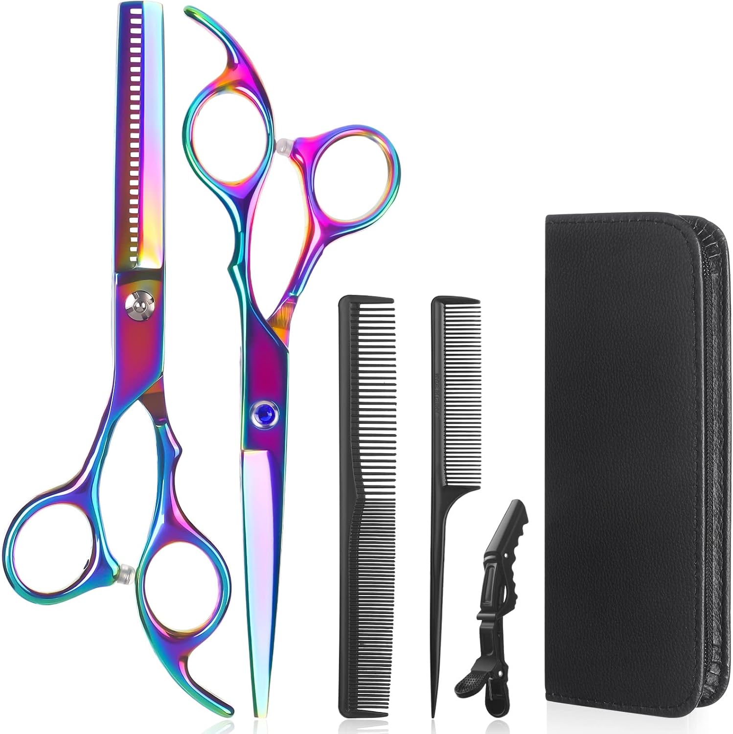 Lictin Hairdressing Scissors Hair Thinning Scissors Set and Hair Scissors, 6.0 inch + Presentation Case/Box + Black Comb + Thinning Hair Comb + Black Hair Clip-0