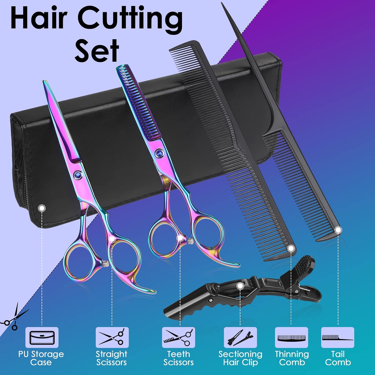 Lictin Hairdressing Scissors Hair Thinning Scissors Set and Hair Scissors, 6.0 inch + Presentation Case/Box + Black Comb + Thinning Hair Comb + Black Hair Clip-2