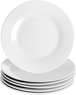 Argon Tableware 6X White 15.4cm (6 Inch) Wide Rimmed Side Plates - Desert Serving Dinner Set Bread Plate - Dishwasher and Microwave Safe Ceramic