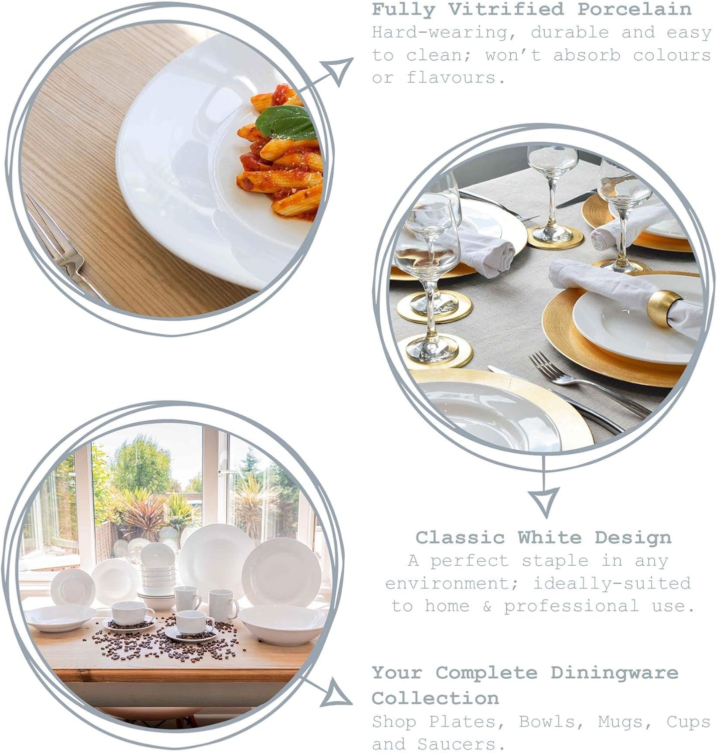 Argon Tableware 6X White 15.4cm (6 Inch) Wide Rimmed Side Plates - Desert Serving Dinner Set Bread Plate - Dishwasher and Microwave Safe Ceramic-6