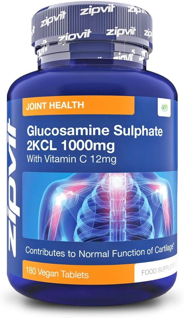 Zipvit Glucosamine Sulphate 2KCl 1000mg with Vitamin C, 180 Vegan Tablets, Supports Bones, Cartilage & Collagen, Reduces Tiredness & Fatigue, Joint Health Supplement, 6 Month Supply-0