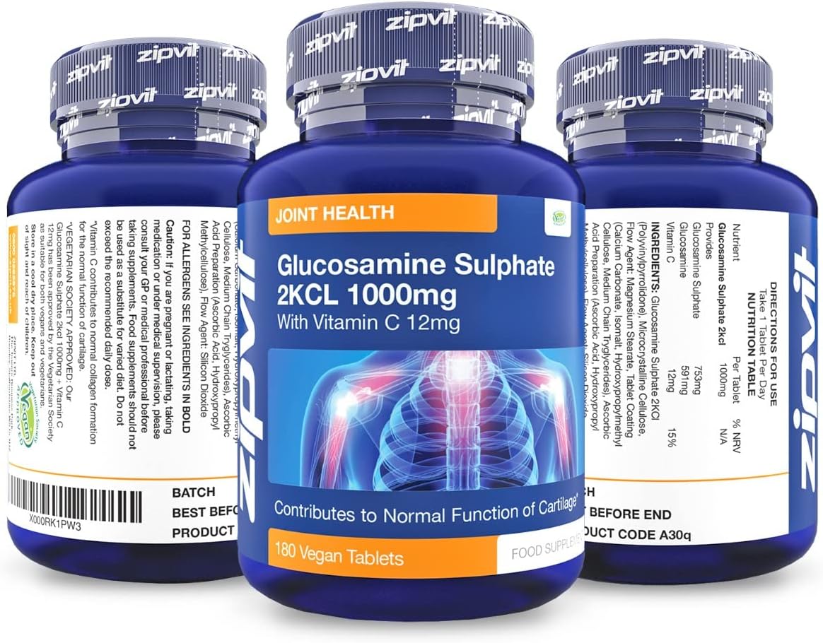 Zipvit Glucosamine Sulphate 2KCl 1000mg with Vitamin C, 180 Vegan Tablets, Supports Bones, Cartilage & Collagen, Reduces Tiredness & Fatigue, Joint Health Supplement, 6 Month Supply-2