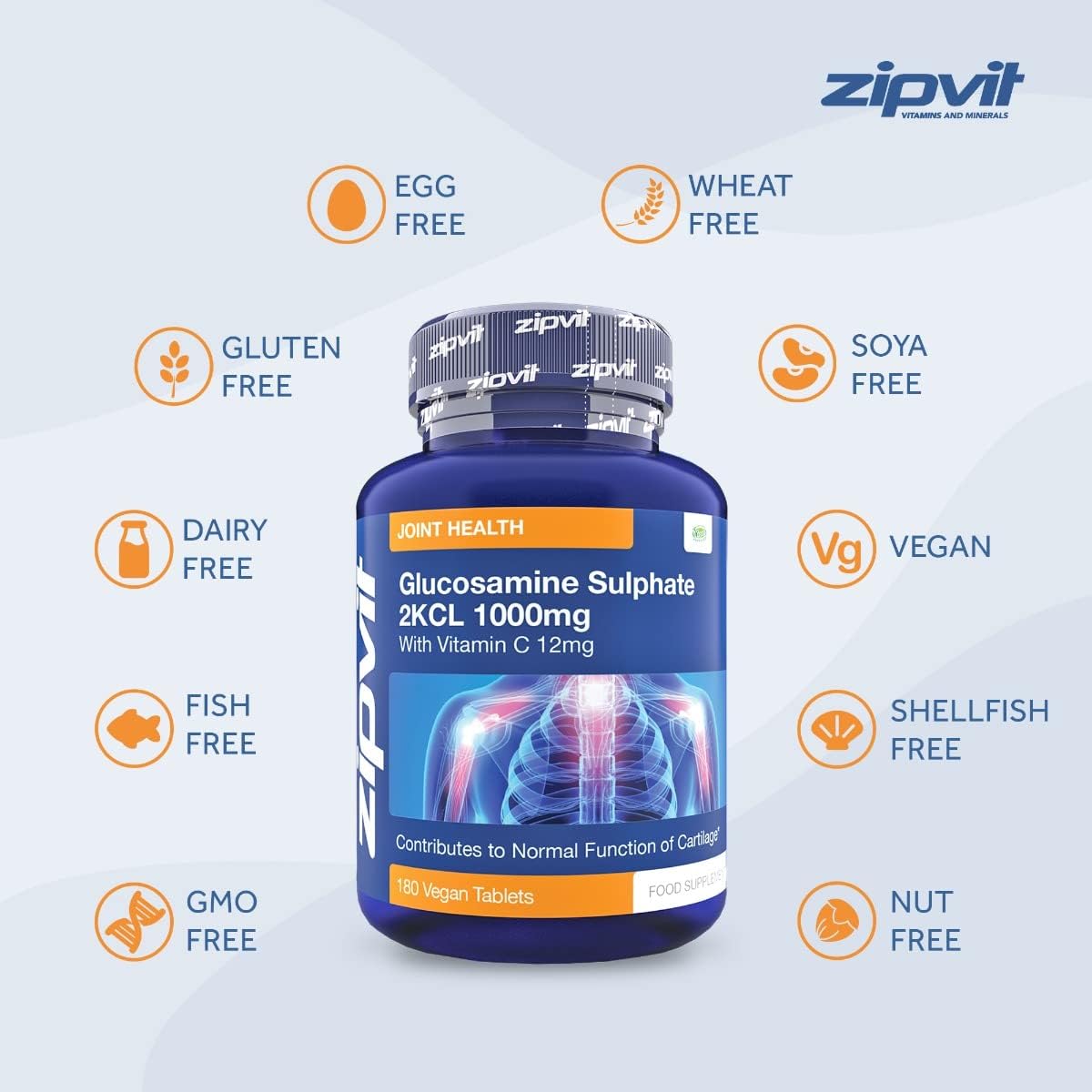 Zipvit Glucosamine Sulphate 2KCl 1000mg with Vitamin C, 180 Vegan Tablets, Supports Bones, Cartilage & Collagen, Reduces Tiredness & Fatigue, Joint Health Supplement, 6 Month Supply-5