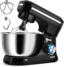 VonShef Black Food Mixer - Electric 8 Speed 1000W Stand Mixer, 4.5L Stainless Steel Mixing Bowl, Beater, Dough Hook & Balloon Whisk for Baking