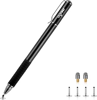 Digiroot Universal Stylus,[2-in-1] Disc Stylus Pens for All Touch Screens Cell Phones, iPad, Tablets, Laptops with 6 Replacement Tips(4 Discs, 2 Fiber Tips Included) - (Black)