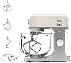 Kenwood kMix Stand Mixer for Baking, Stylish Kitchen Mixer with K-beater, Dough Hook and Whisk, 5L Glass Bowl, Removable Splash Guard, 1000 W, Cream