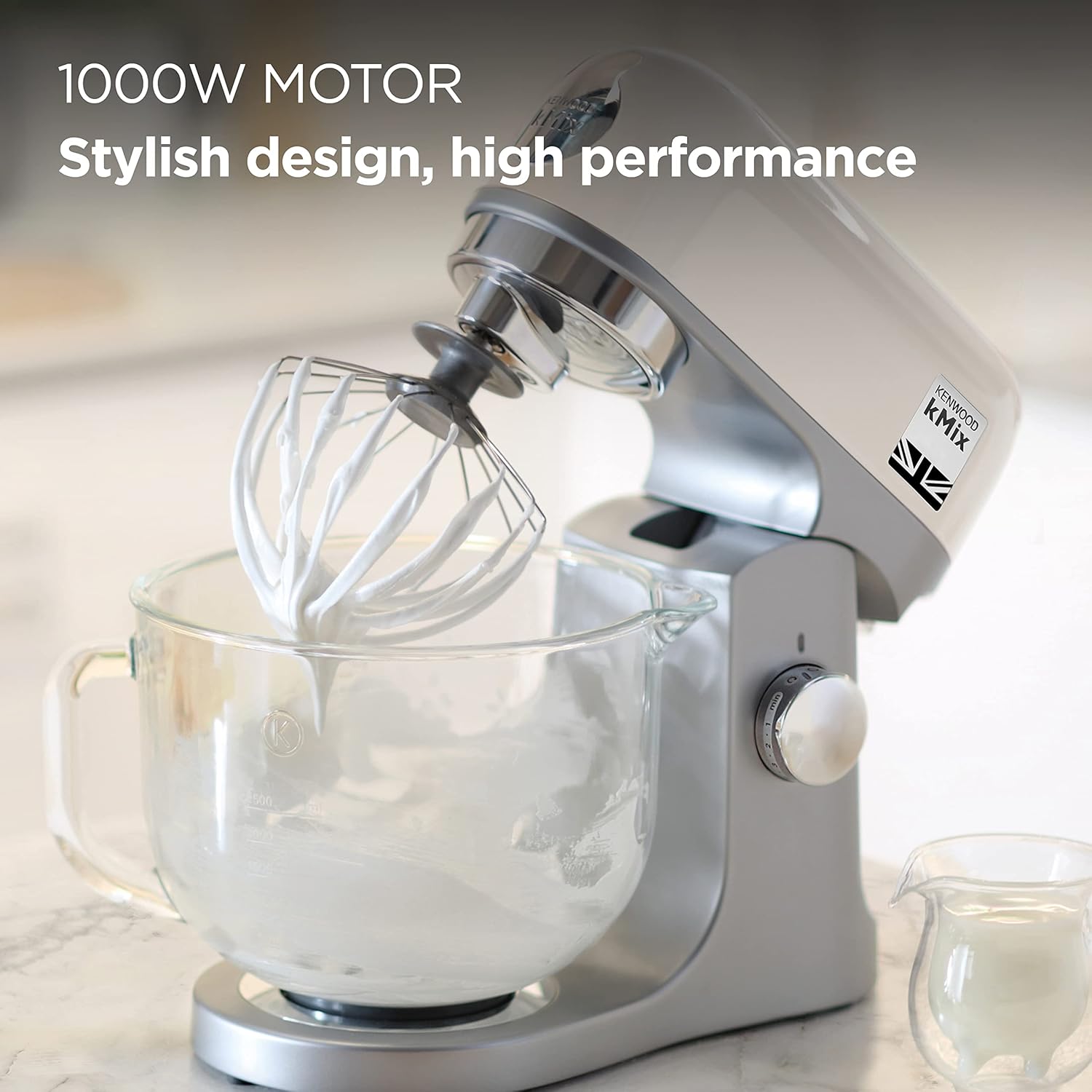 Kenwood kMix Stand Mixer for Baking, Stylish Kitchen Mixer with K-beater, Dough Hook and Whisk, 5L Glass Bowl, Removable Splash Guard, 1000 W, Cream-1