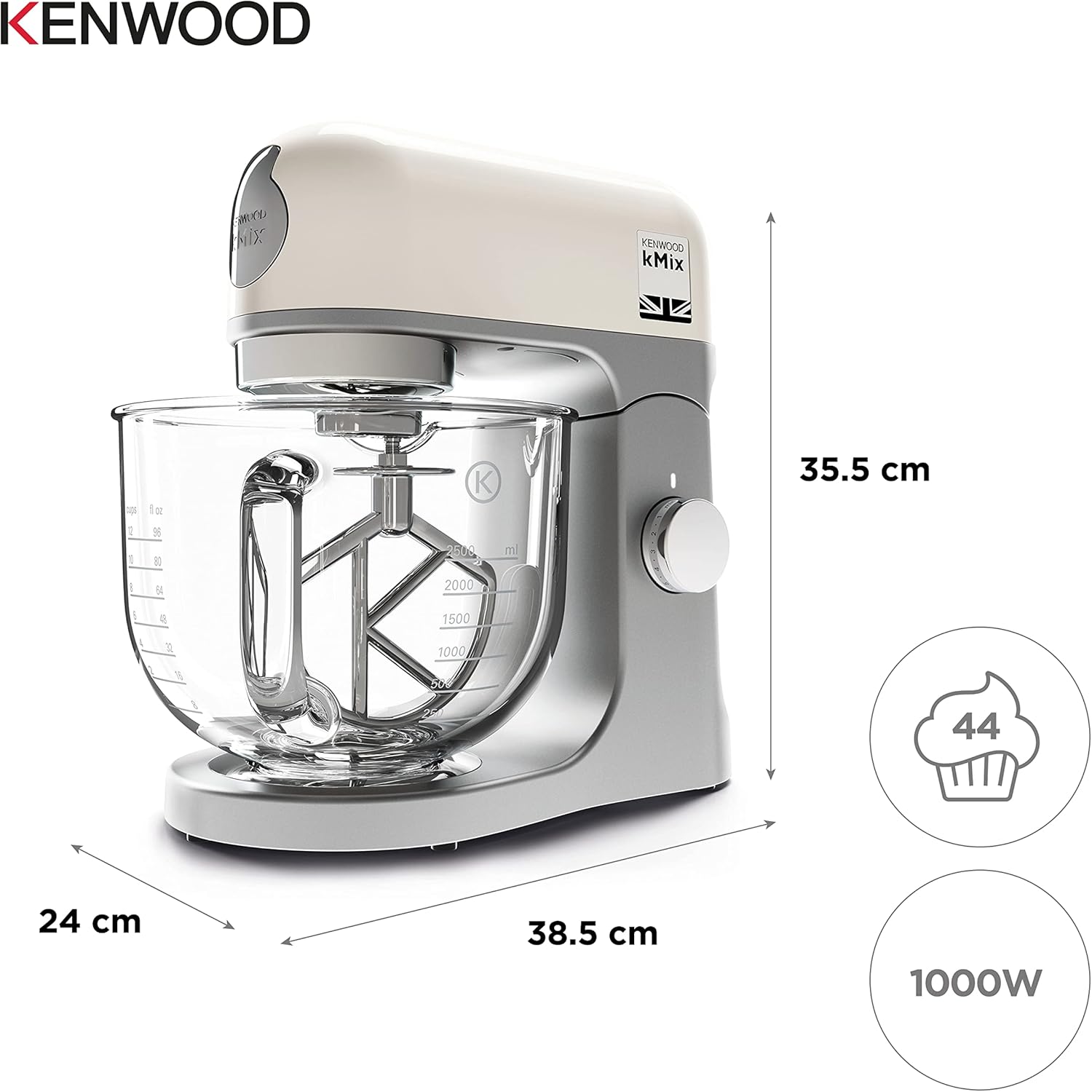 Kenwood kMix Stand Mixer for Baking, Stylish Kitchen Mixer with K-beater, Dough Hook and Whisk, 5L Glass Bowl, Removable Splash Guard, 1000 W, Cream-4