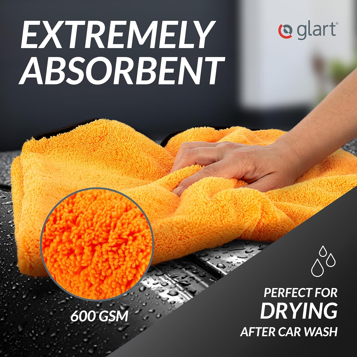 Glart 44WG Watergate super absorbent car microfiber cloth drying towel, 60 x 90 cm, orange, 1 pc. Microfiber cloth for car care, for drying before car polish and after wheel brush-2