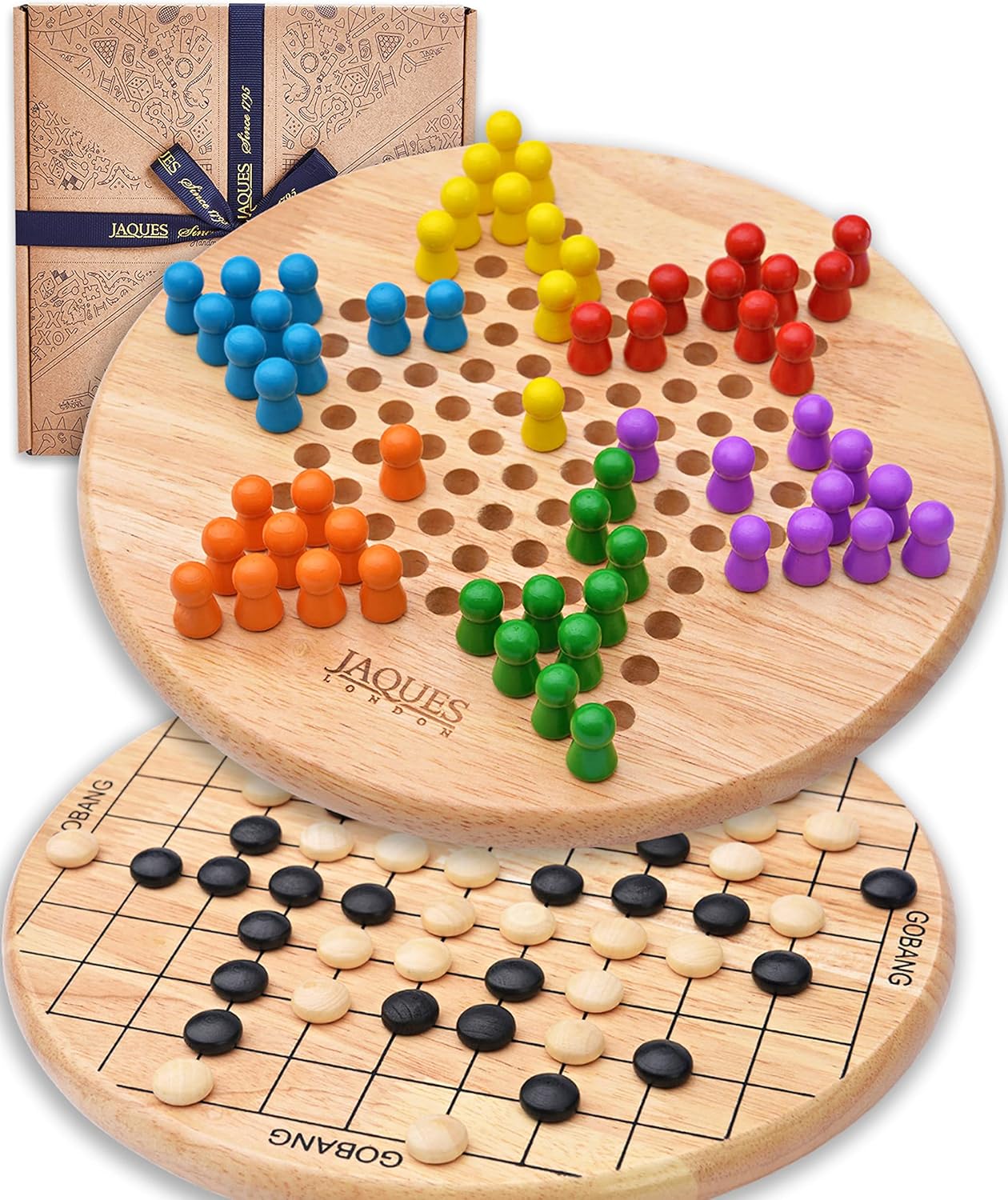 Jaques of London Chinese Checkers & Go Game | Family Wooden Games | Reversible Classic Games | Checkers Board Game with Go Game | Since 1795-0