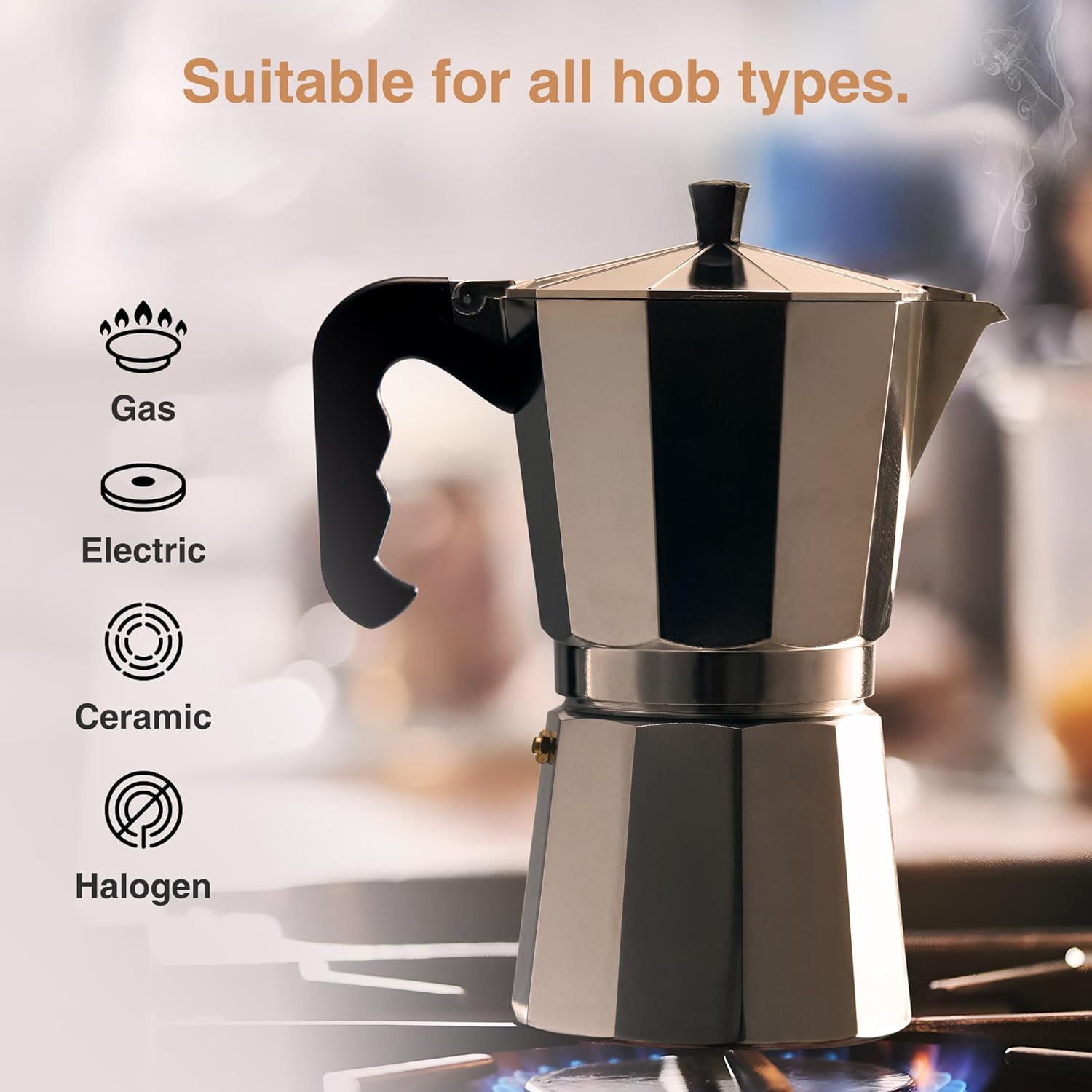 VonShef Stovetop Coffee Maker, 12 Cup Aluminium Italian Espresso Maker, 600ml Gas & Electric Stove Top Moka Pot with Replacement Gasket & Filter-4