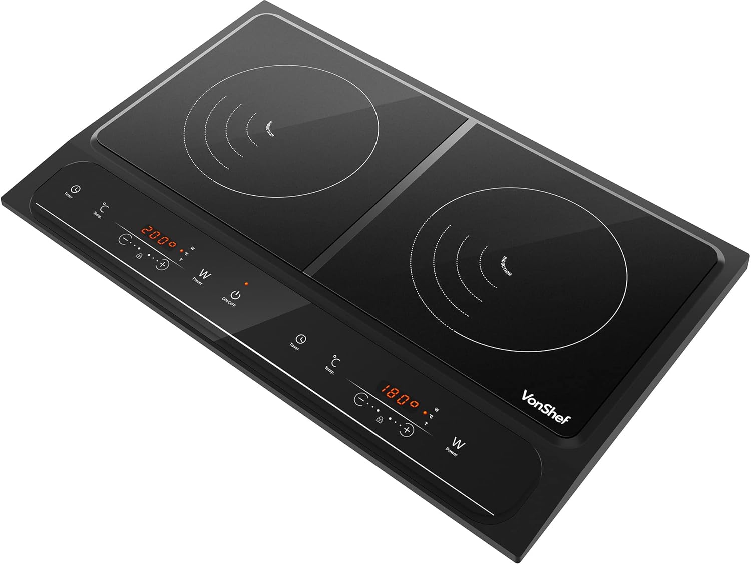 VonShef Double Induction Hob - 2800W Portable Dual, Twin Plate Electric Table Top with LED Display, Built-In Timer, 10 Heat Settings 60-240°C - Black-8