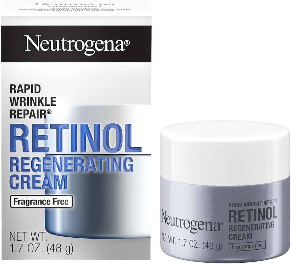 Neutrogena Rapid Wrinkle Repair Hyaluronic Acid Retinol Cream, Anti Wrinkle Cream, Face Moisturizer, Neck Cream & Dark Spot Remover for Face - Day & Night Cream with Hyaluronic Acid & Retinol, 1.7 oz-0