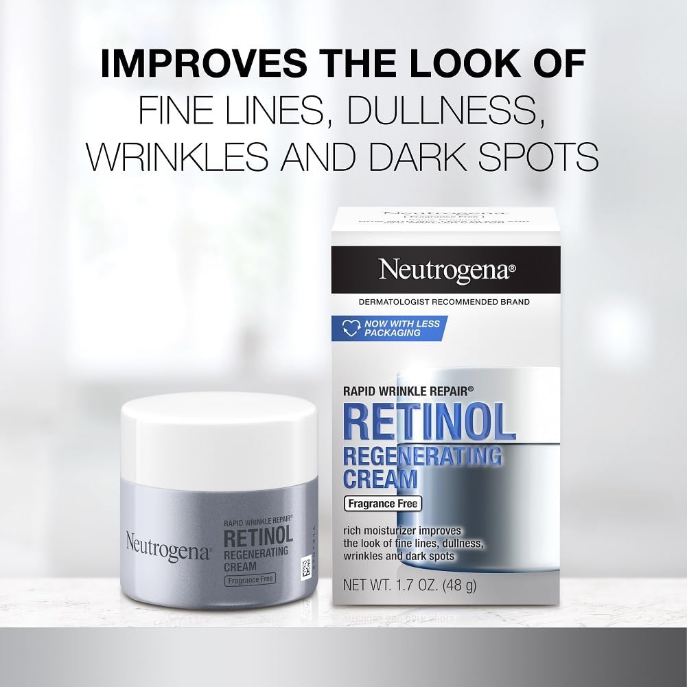 Neutrogena Rapid Wrinkle Repair Hyaluronic Acid Retinol Cream, Anti Wrinkle Cream, Face Moisturizer, Neck Cream & Dark Spot Remover for Face - Day & Night Cream with Hyaluronic Acid & Retinol, 1.7 oz-1