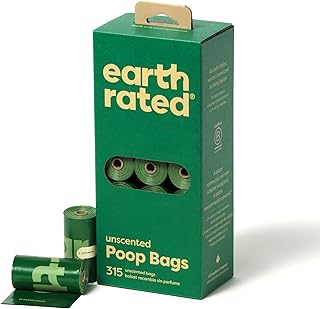 Earth Rated Dog Poo Bags, Guaranteed Leak Proof and Extra Thick Waste Bag Single Refill Rolls For Dogs, Unscented, 315 Count