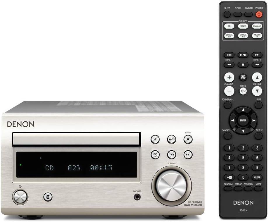 Denon RDCM41DAB Hifi Receiver With CD Player, Audio Receiver HiFi, Bluetooth, 2x30W + Subwoofer PreOut, FM Radio / DAB / DAB+ Tuner, 2x Digital Optical Input & 1x Headphone Output - Silver-1