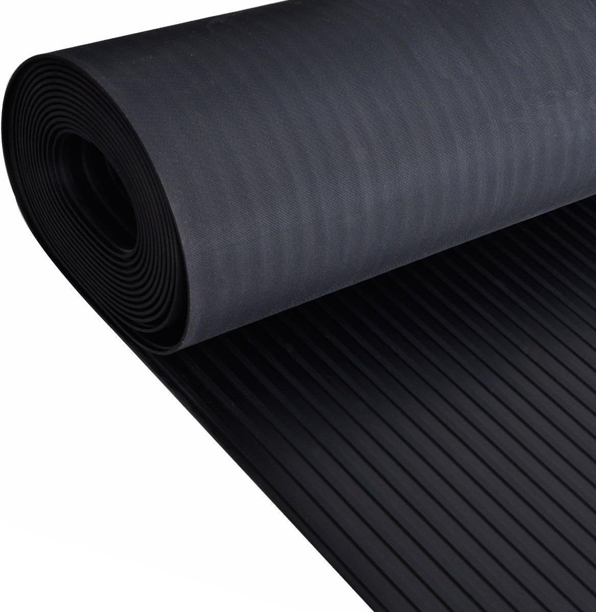 Rubber Floor Matting Roll Wide Ribbed Pattern - 3m x 2m x 3mm - Shed Garage Workshop Van Flooring Mat-0