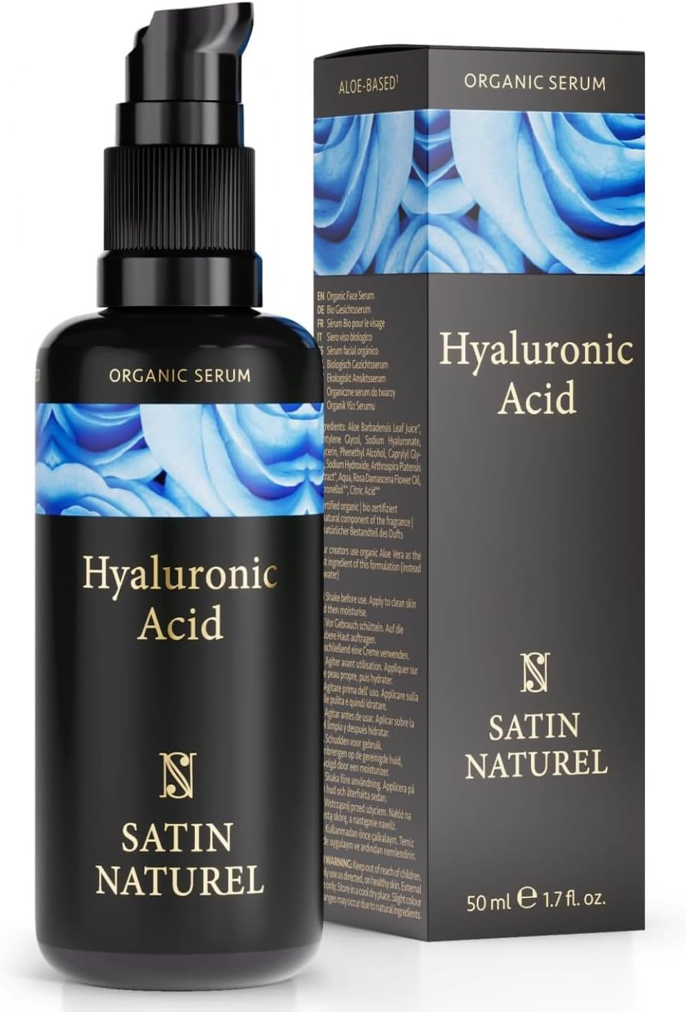 Hyaluronic Acid Serum for Face 50ml, Face Serum Skincare for a Rejuvenated Skin - Collagen Serum for Face with Organic Aloe Vera for Sensitive Skin - Vegan Skin Care by Satin Naturel-0