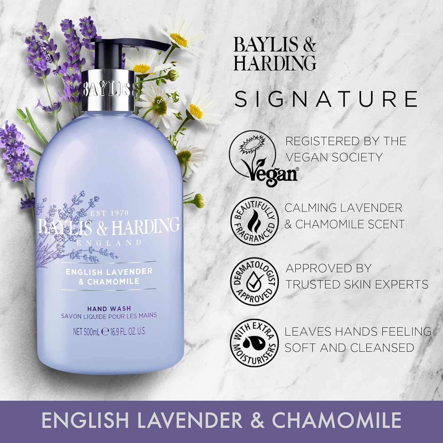 Baylis & Harding English Lavender and Chamomile Hand Wash, 500 ml (Pack of 3) - Vegan Friendly-2