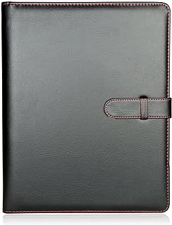 H&S A4 Portfolio Folder with Ring Binder Mechanism - with 40 plastic A4 Document pockets - Black Faux Leather Conference Folder