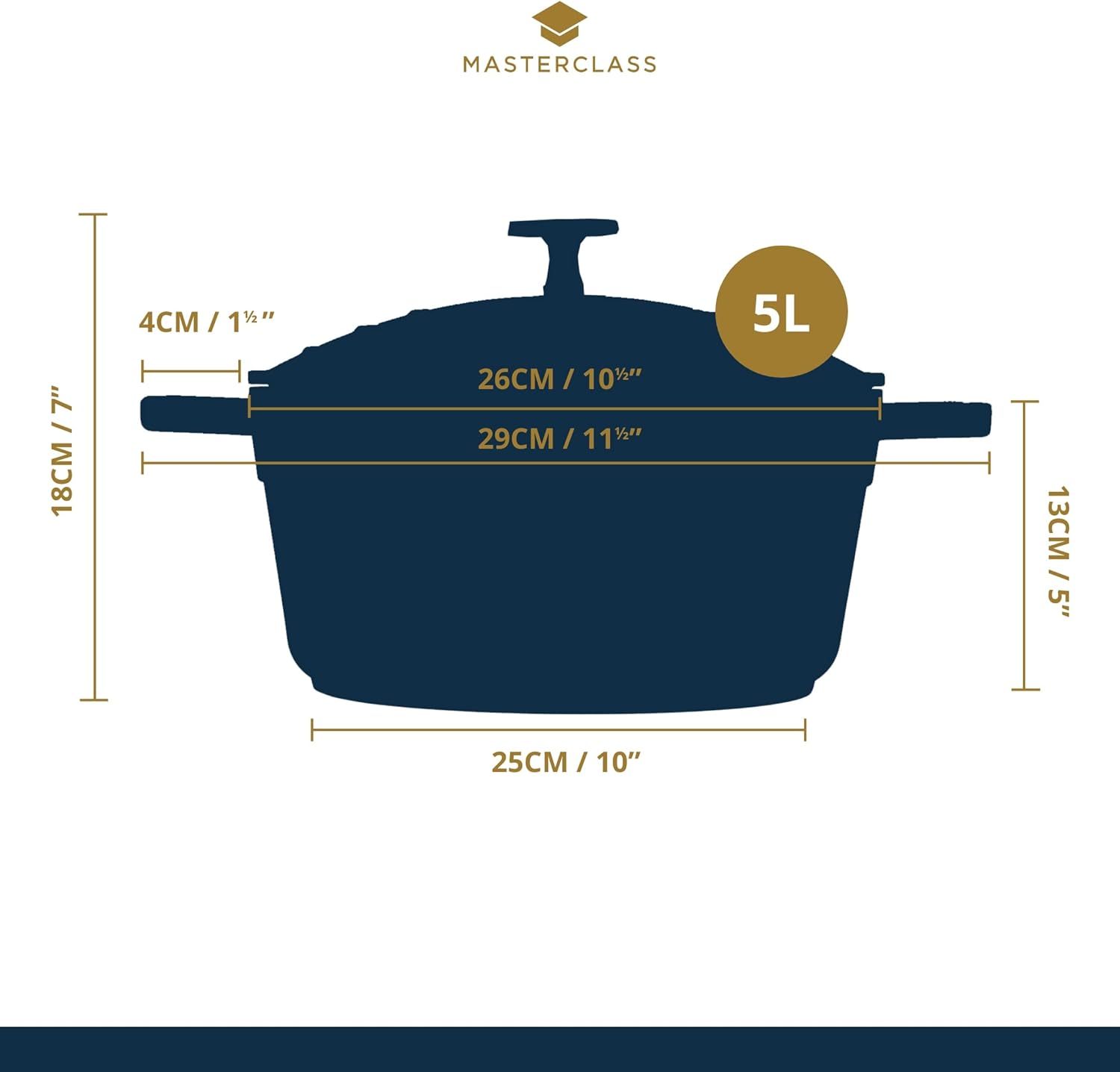 MasterClass Casserole Dish with Lid, Large 5L/28 cm, Lightweight Cast Aluminium, Induction Hob and Oven Safe, Black-1