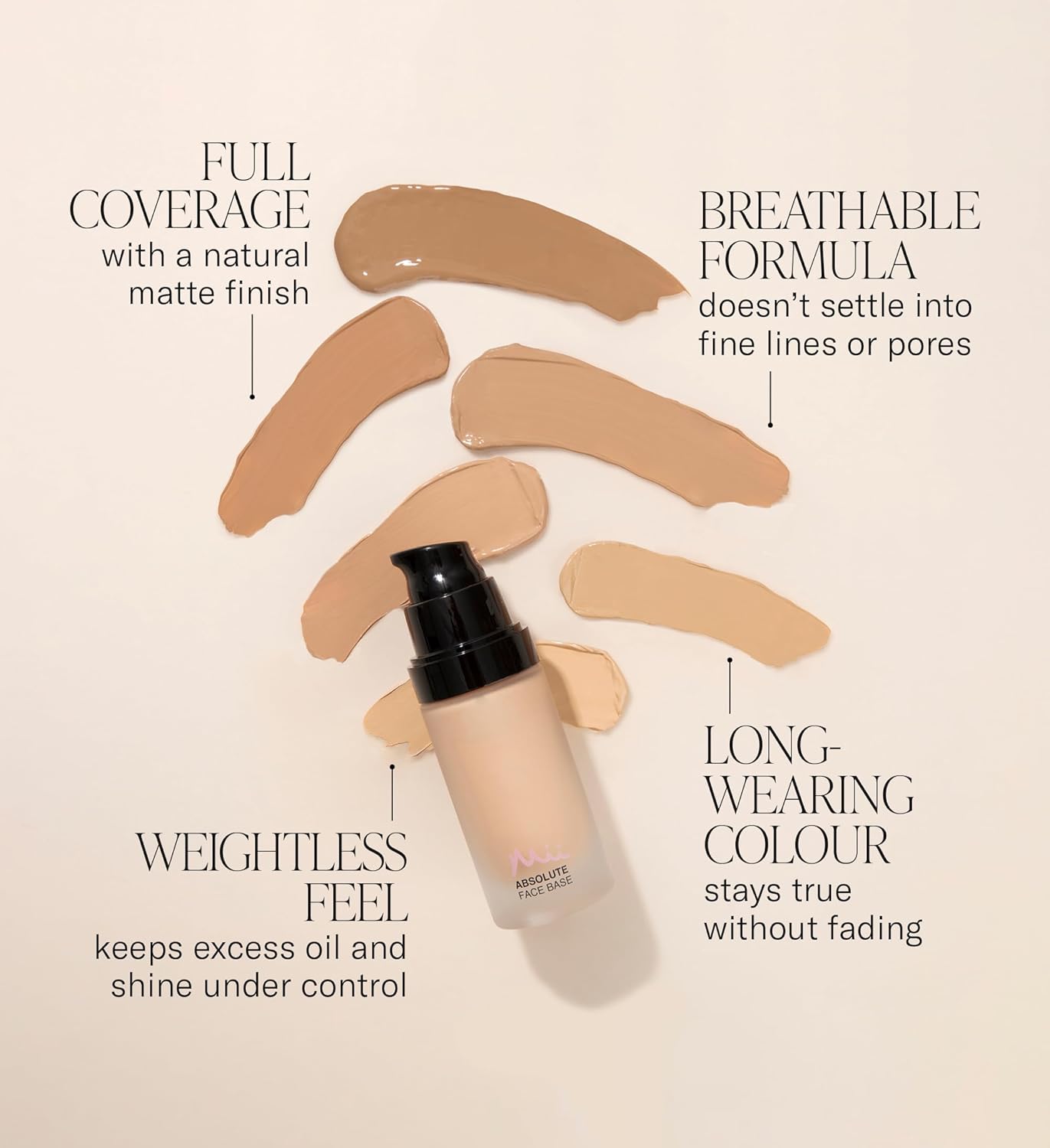 Mii Cosmetics Absolute Face Base | Full Coverage Foundation with Radiant Matte Finish | Feather-Light Hydrating Formula | Vegan & Cruelty-Free | Utterly Warm 04-3