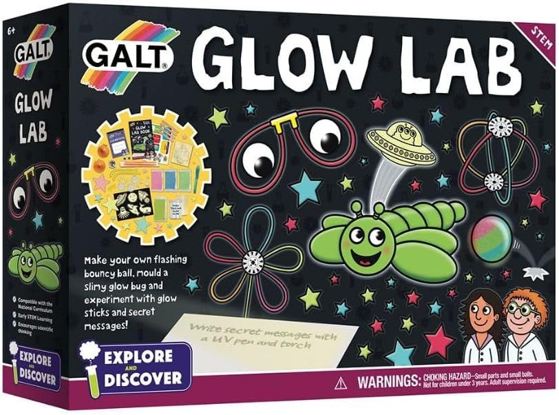 Galt Glow Lab -Explore and Discover Science and Craft Kit for Kids - STEM Learning and Scientific Thinking - Glow in the Dark Science Set with Glow Sticks - Gift for Boys and Girls - Ages 6 Years Plus-0