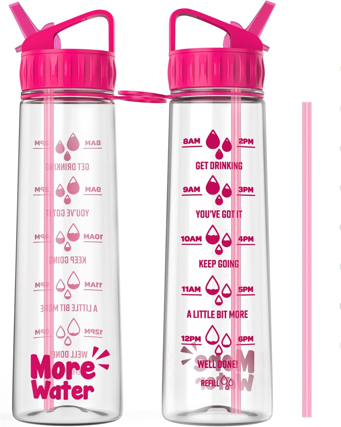 More Water Bottle With Straw, Motivational Time Markings 900ml - Drinking Tracker Bottle - Times to Drink - BPA Free Sports Bottle-0