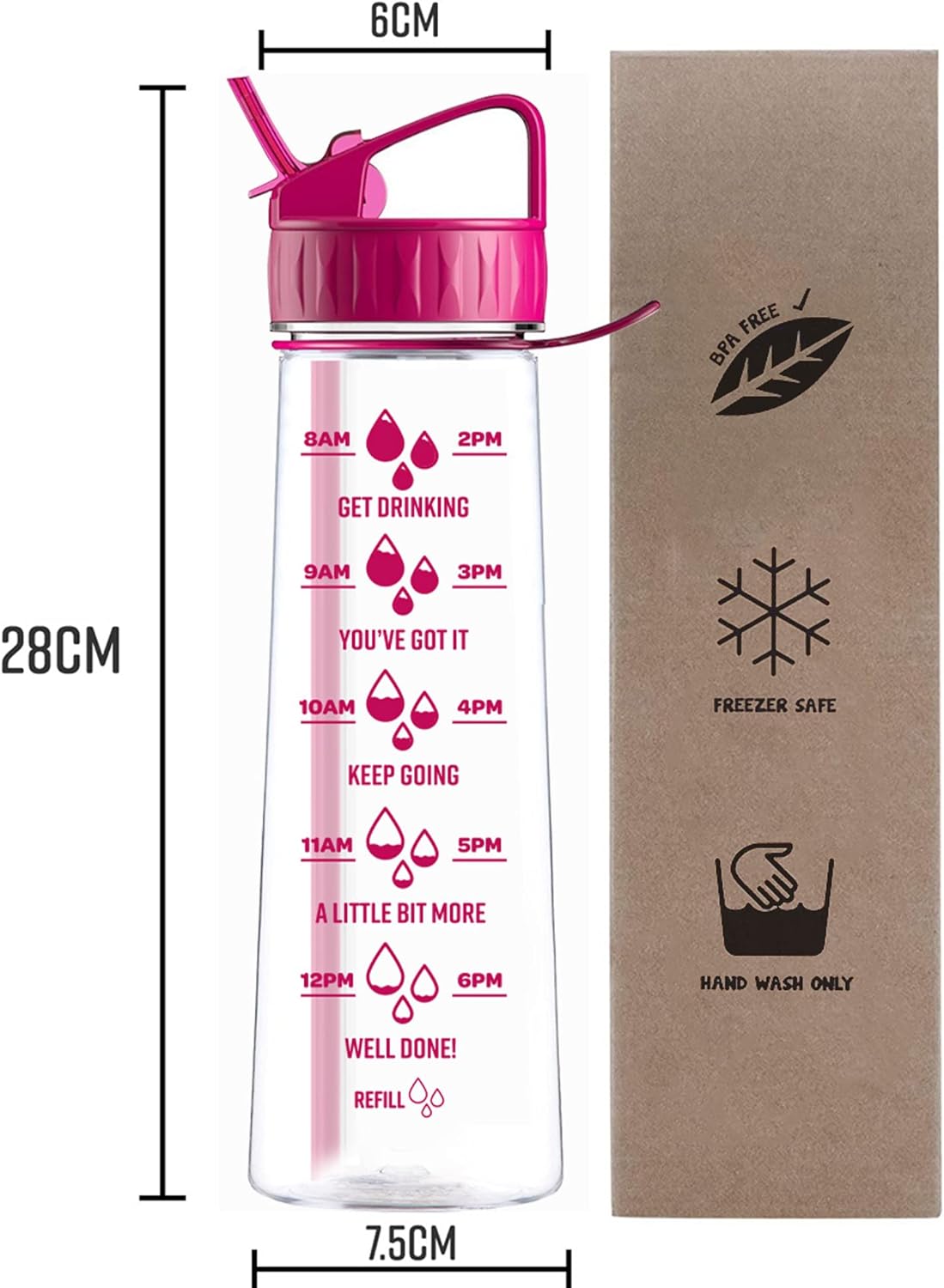 More Water Bottle With Straw, Motivational Time Markings 900ml - Drinking Tracker Bottle - Times to Drink - BPA Free Sports Bottle-6