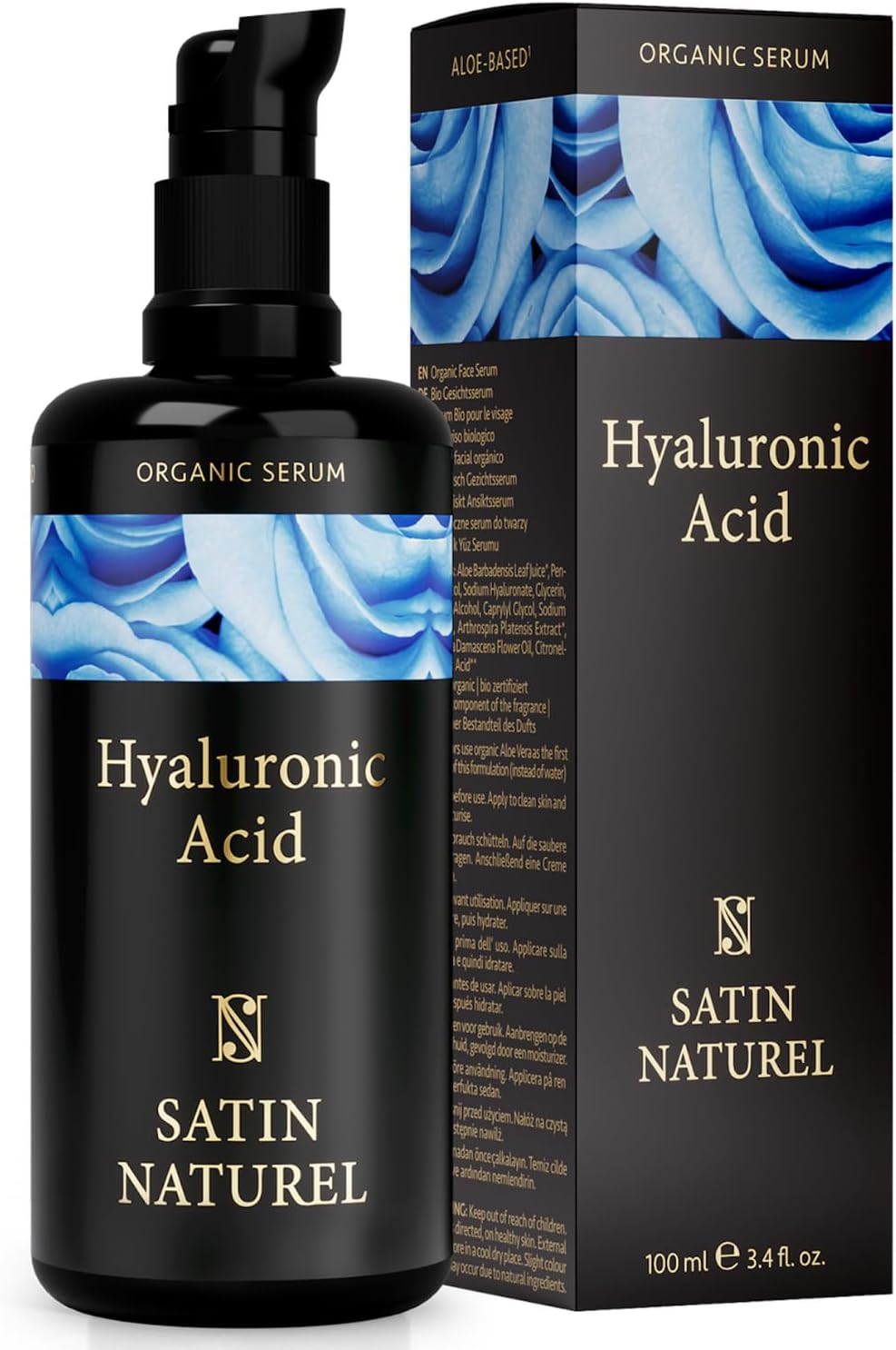 Hyaluronic Acid Serum for Face 100ml, Face Serum Skincare for a Rejuvenated Skin - Collagen Serum for Face with Organic Aloe Vera for Sensitive Skin - Vegan Skin Care by Satin Naturel-0