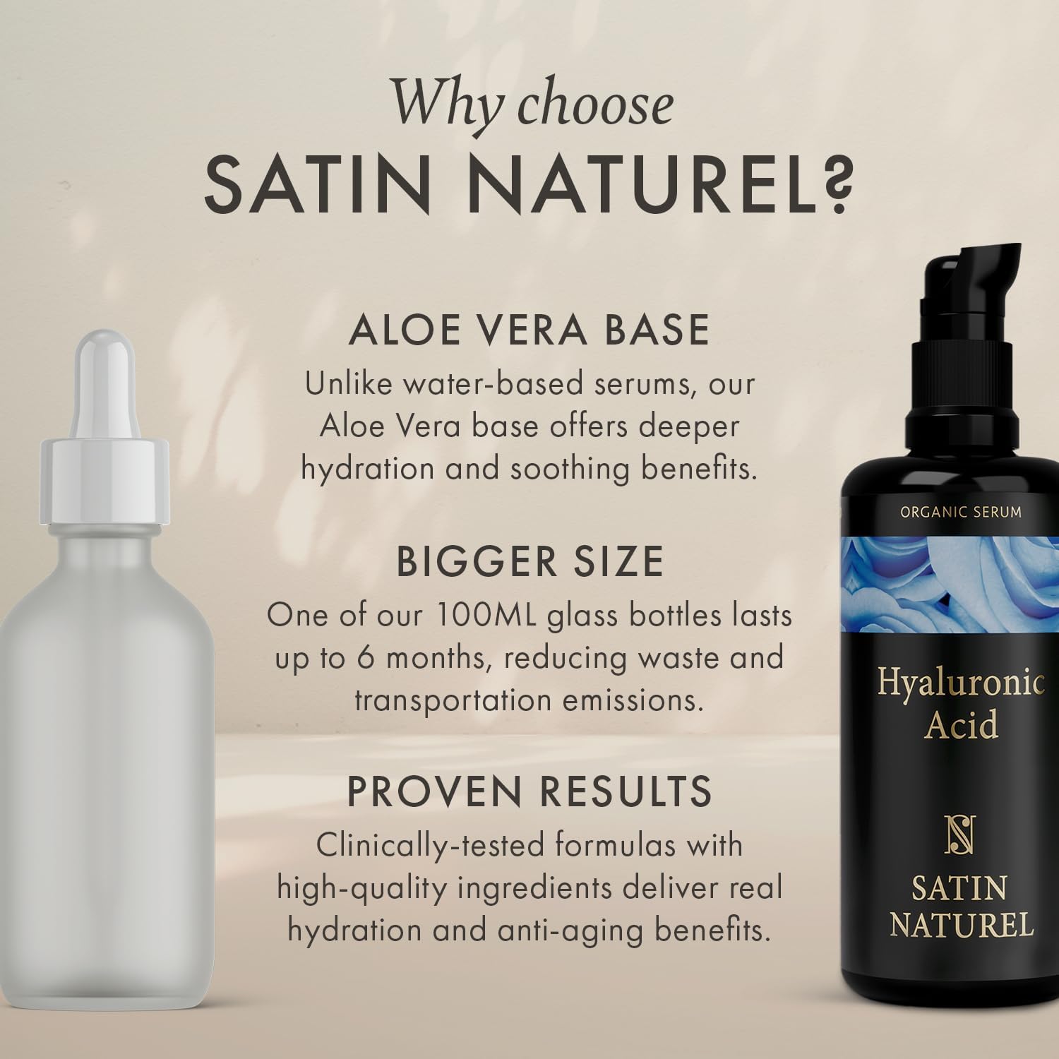 Hyaluronic Acid Serum for Face 100ml, Face Serum Skincare for a Rejuvenated Skin - Collagen Serum for Face with Organic Aloe Vera for Sensitive Skin - Vegan Skin Care by Satin Naturel-4