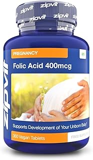 Folic Acid 400mcg, Folate (Vitamin B9), 360 Vegan Tablets, Prenatal Vitamin, Supports Maternal Tissue Growth During Pregnancy, Reduces Tiredness and Fatigue, 1 Year Supply