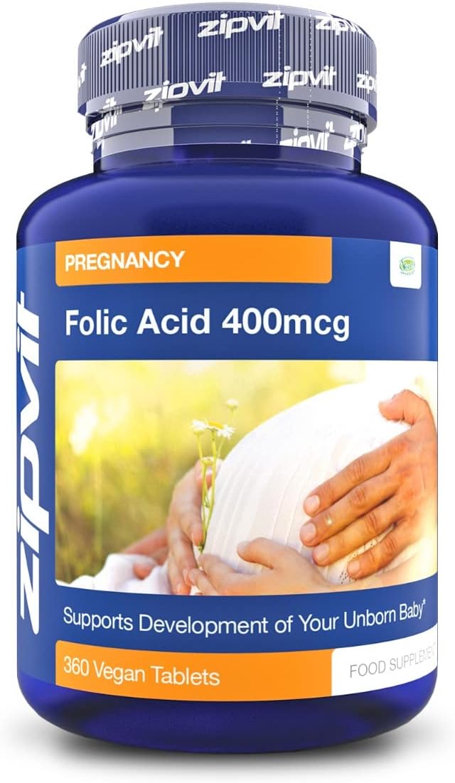 Folic Acid 400mcg, Folate (Vitamin B9), 360 Vegan Tablets, Prenatal Vitamin, Supports Maternal Tissue Growth During Pregnancy, Reduces Tiredness and Fatigue, 1 Year Supply-0