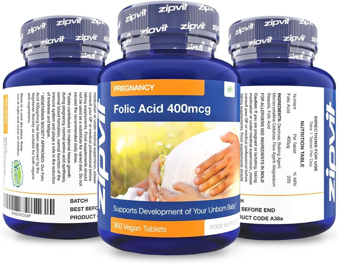 Folic Acid 400mcg, Folate (Vitamin B9), 360 Vegan Tablets, Prenatal Vitamin, Supports Maternal Tissue Growth During Pregnancy, Reduces Tiredness and Fatigue, 1 Year Supply-2