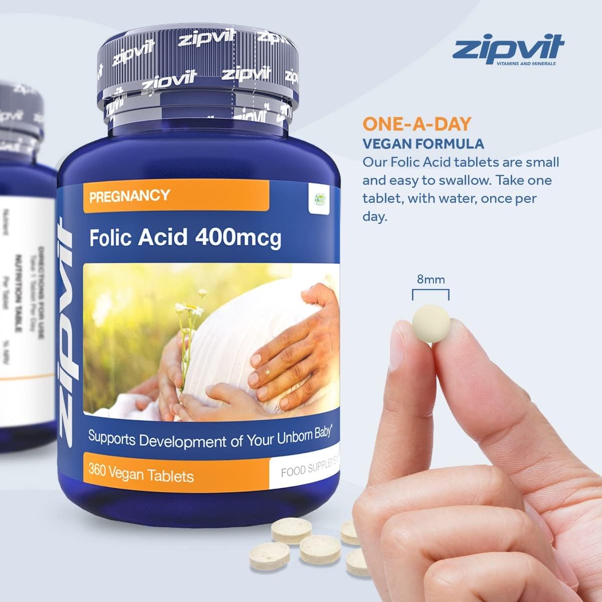 Folic Acid 400mcg, Folate (Vitamin B9), 360 Vegan Tablets, Prenatal Vitamin, Supports Maternal Tissue Growth During Pregnancy, Reduces Tiredness and Fatigue, 1 Year Supply-3