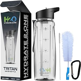 HYDRATE 2.ONE Water Bottle - 750ml Leakproof BPA-Free Sports Bottle with Straw, Time Markings, and Motivational Design - Ideal for Gym, Men, Women, and Kids - Reusable and Eco-Friendly