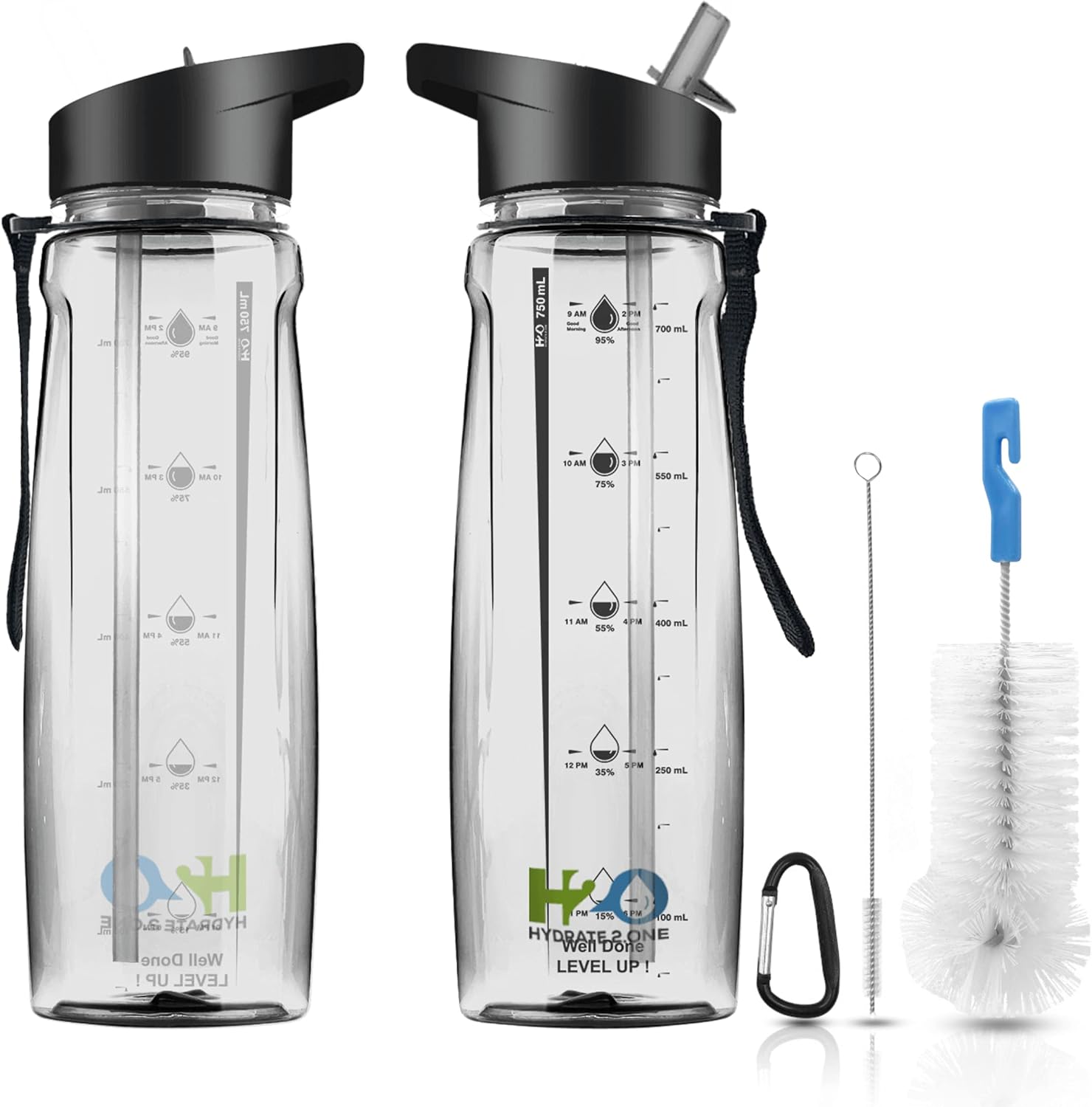 HYDRATE 2.ONE Water Bottle - 750ml Leakproof BPA-Free Sports Bottle with Straw, Time Markings, and Motivational Design - Ideal for Gym, Men, Women, and Kids - Reusable and Eco-Friendly-7