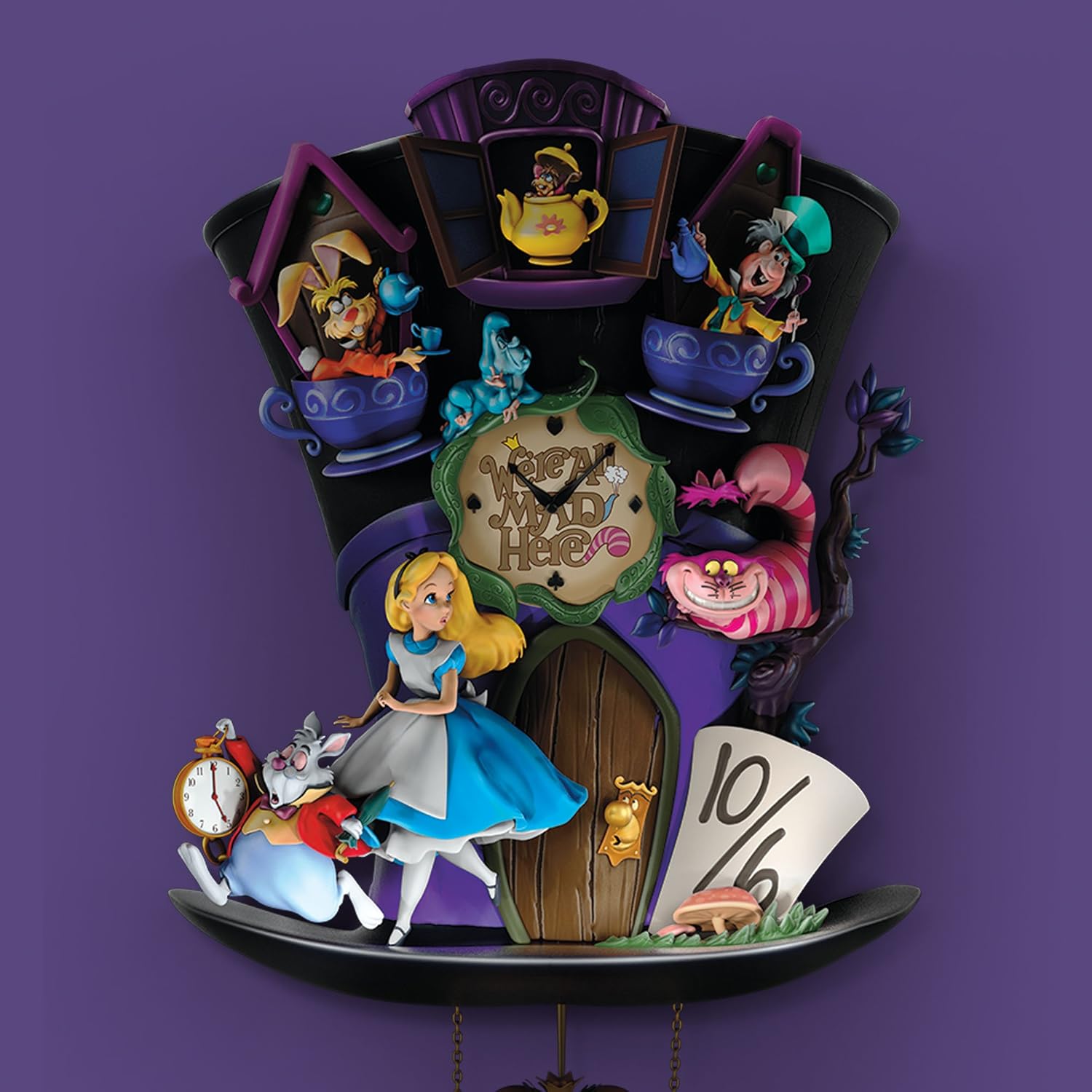 The Bradford Exchange - Disney's Alice In Wonderland Hat-Shaped 'Mad Hatter' Cuckoo Clock - Handcrafted-5