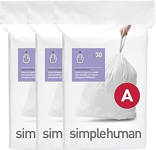 simplehuman CW0250 code A Custom Fit Bin Liner Bulk Pack, White Plastic (3 Pack of 30, Total 90 Liners)