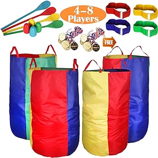 CWLAKON Sports Day Kit Outdoor Games Potato Sack Race Bags for Kids Adults Family, Egg and Spoon Race, 3 Legged Race Bands, Outside Backyard Field Day Birthday Party Games