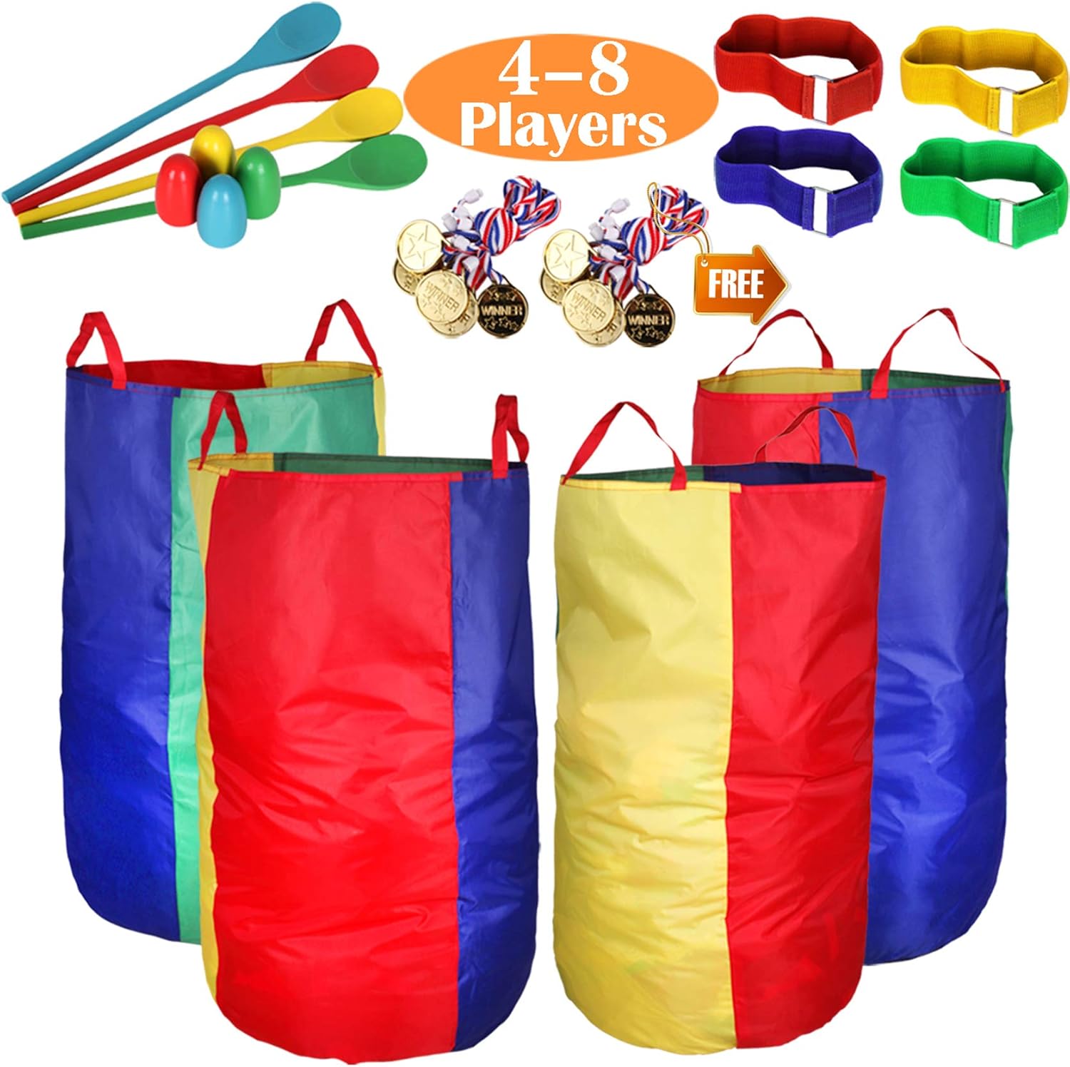 CWLAKON Sports Day Kit Outdoor Games Potato Sack Race Bags for Kids Adults Family, Egg and Spoon Race, 3 Legged Race Bands, Outside Backyard Field Day Birthday Party Games-0